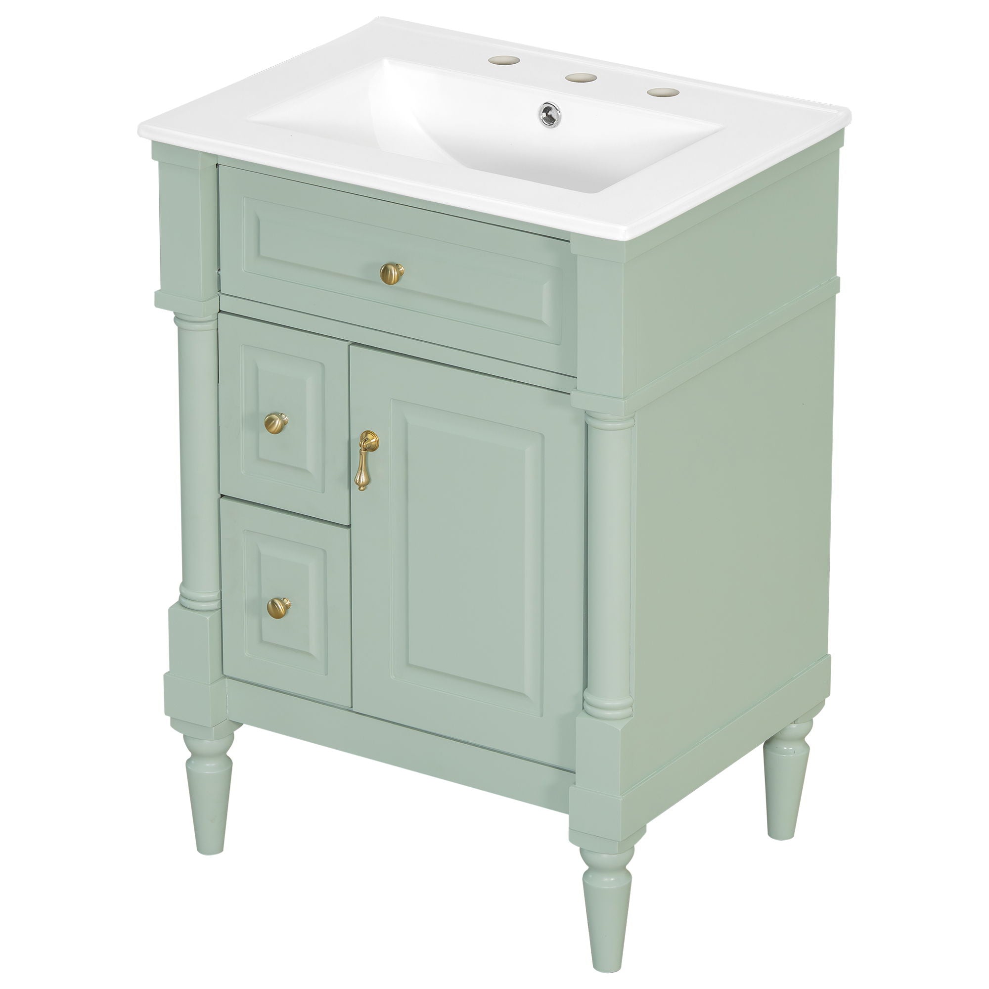 Freestanding Bathroom Vanity With Sink, Adjustable Shelf & Flip Drawer