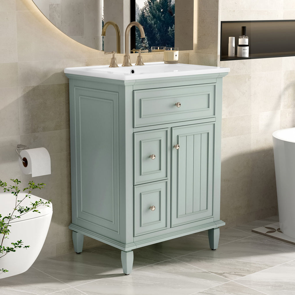 Modern Bathroom Vanity With Sink, Adjustable Shelf, 1 Flip Drawer & 2 Drawers