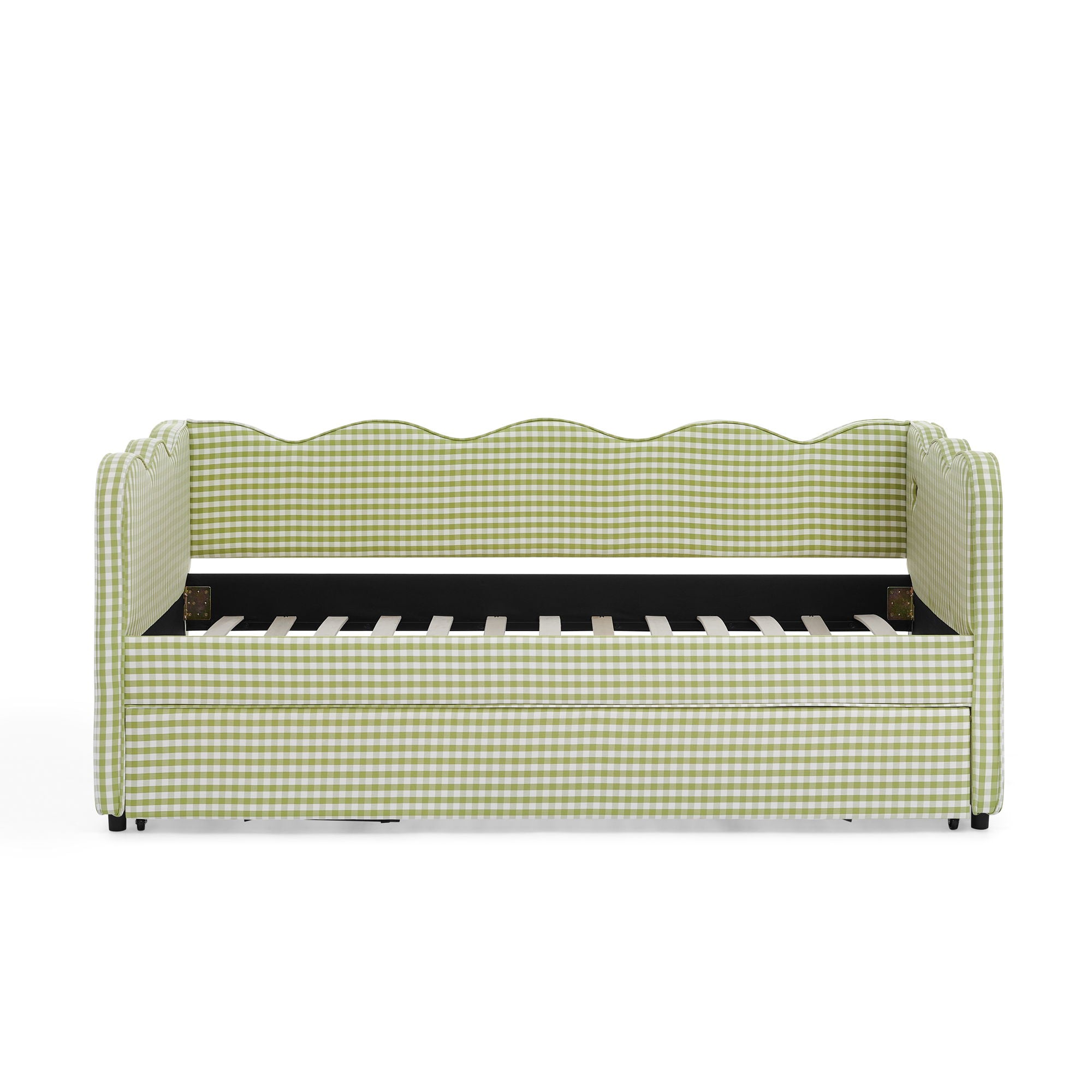 Gingham Daybed With USB Charging Port, Wave-Shaped Design