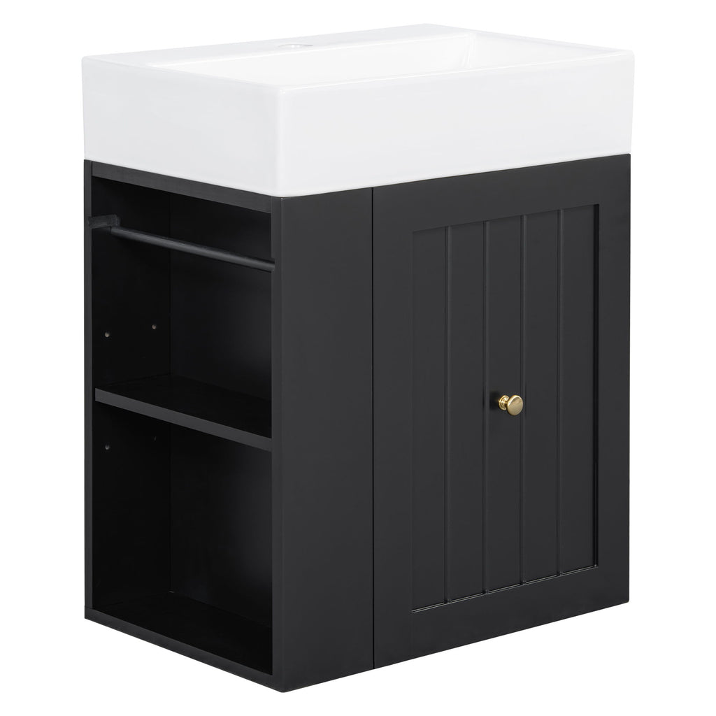Modern Bathroom Vanity With Sink, Storage Cabinet, Drawer & Side Shelf