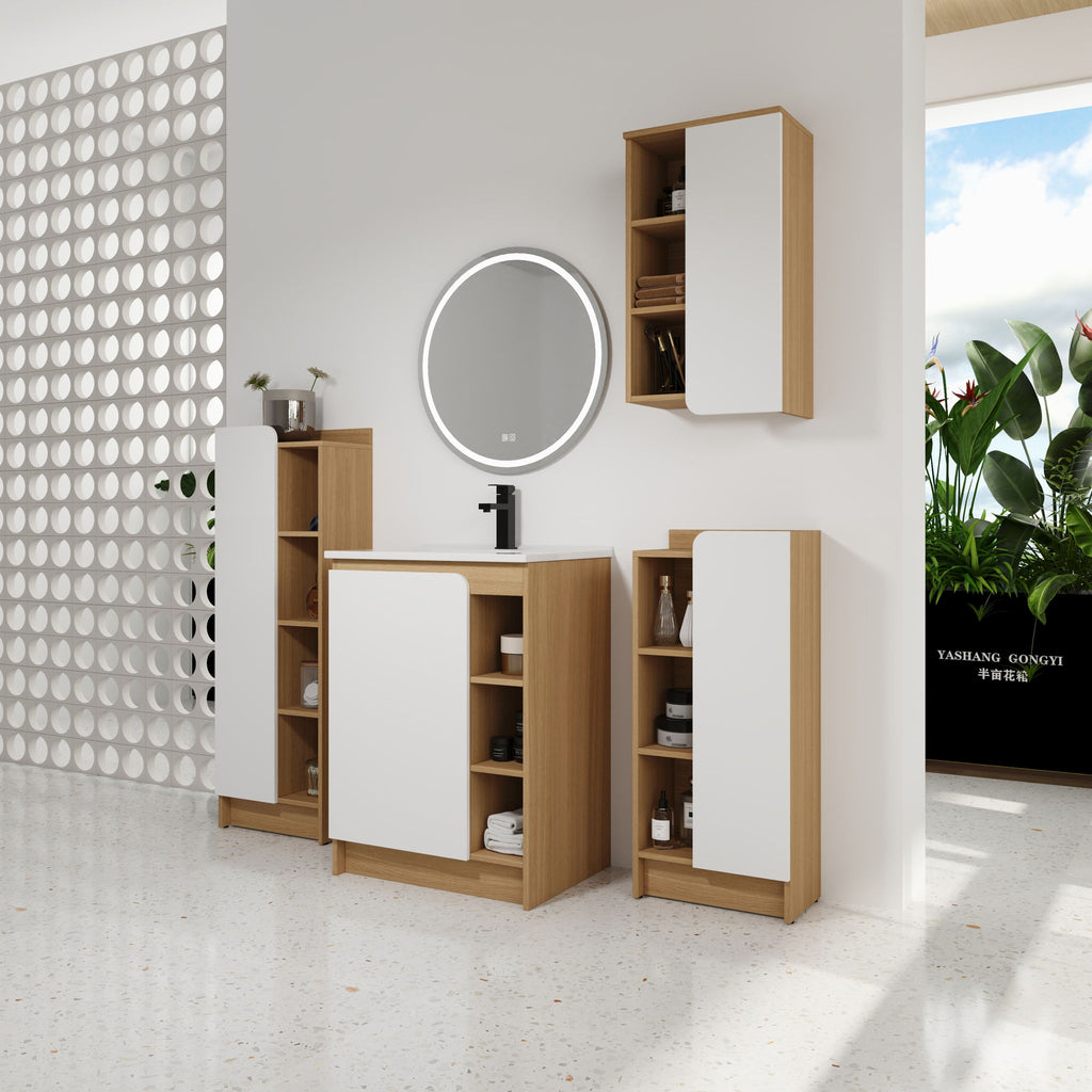 4 Piece Bathroom Vanity Set With Sink, Vanity Combo With Storage Cabinets - Black / Light Oak / White