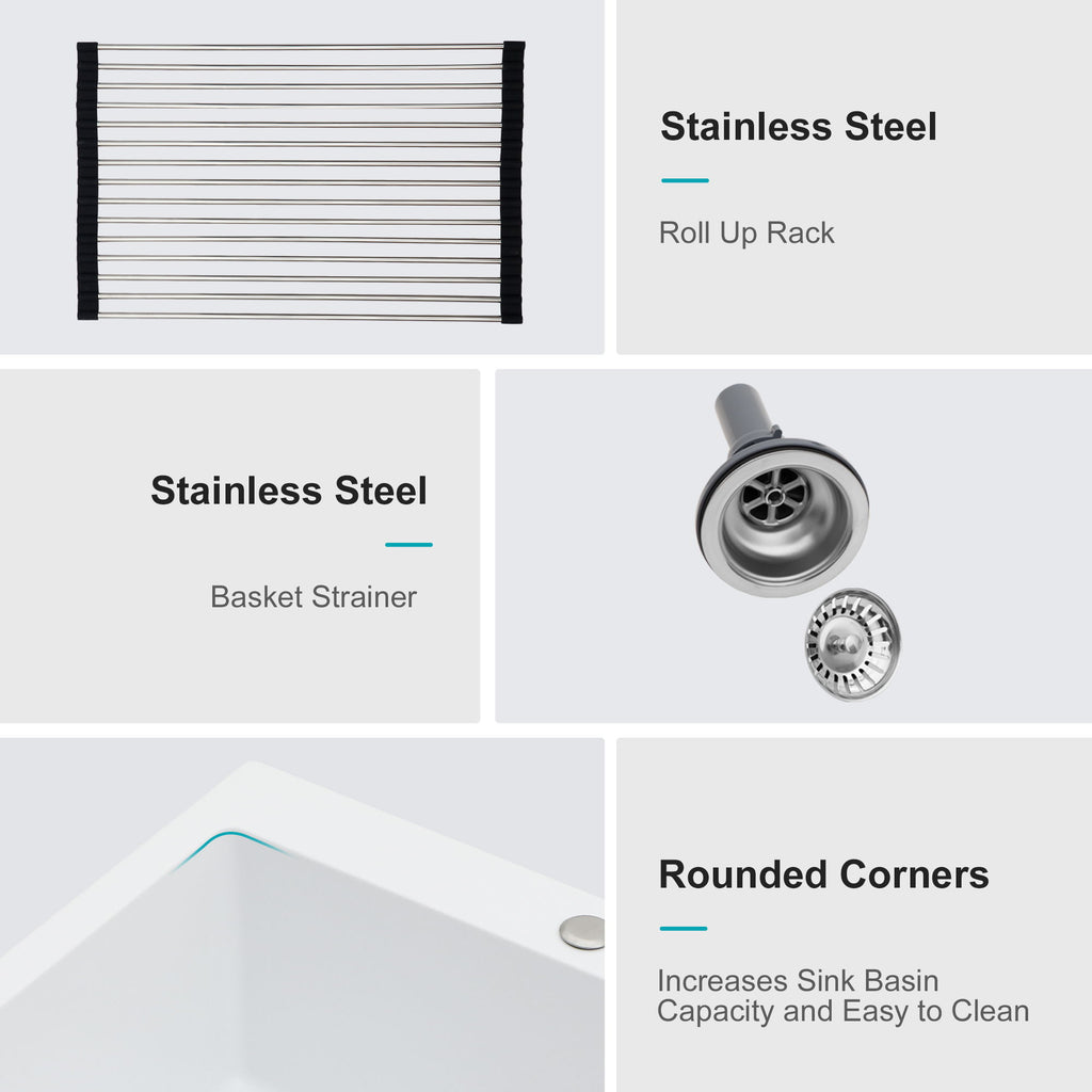 Quartz Kitchen Sink, Granite Composite, Drop In Sink With Durable Design