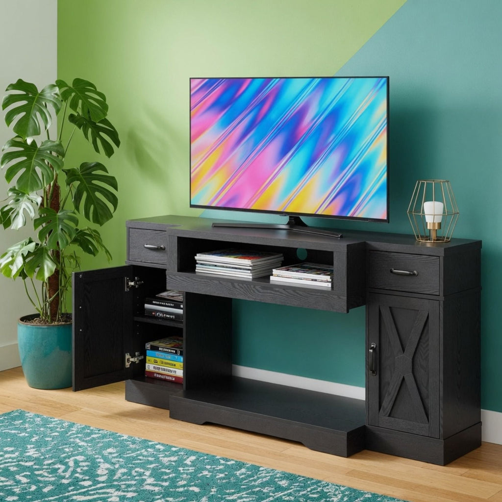 TV Stand With Adjustable Shelves & Double Doors