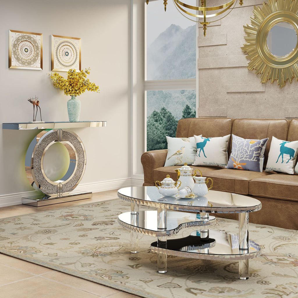 Coffee Table, Oval Double Layer Home Furnishing - Silver