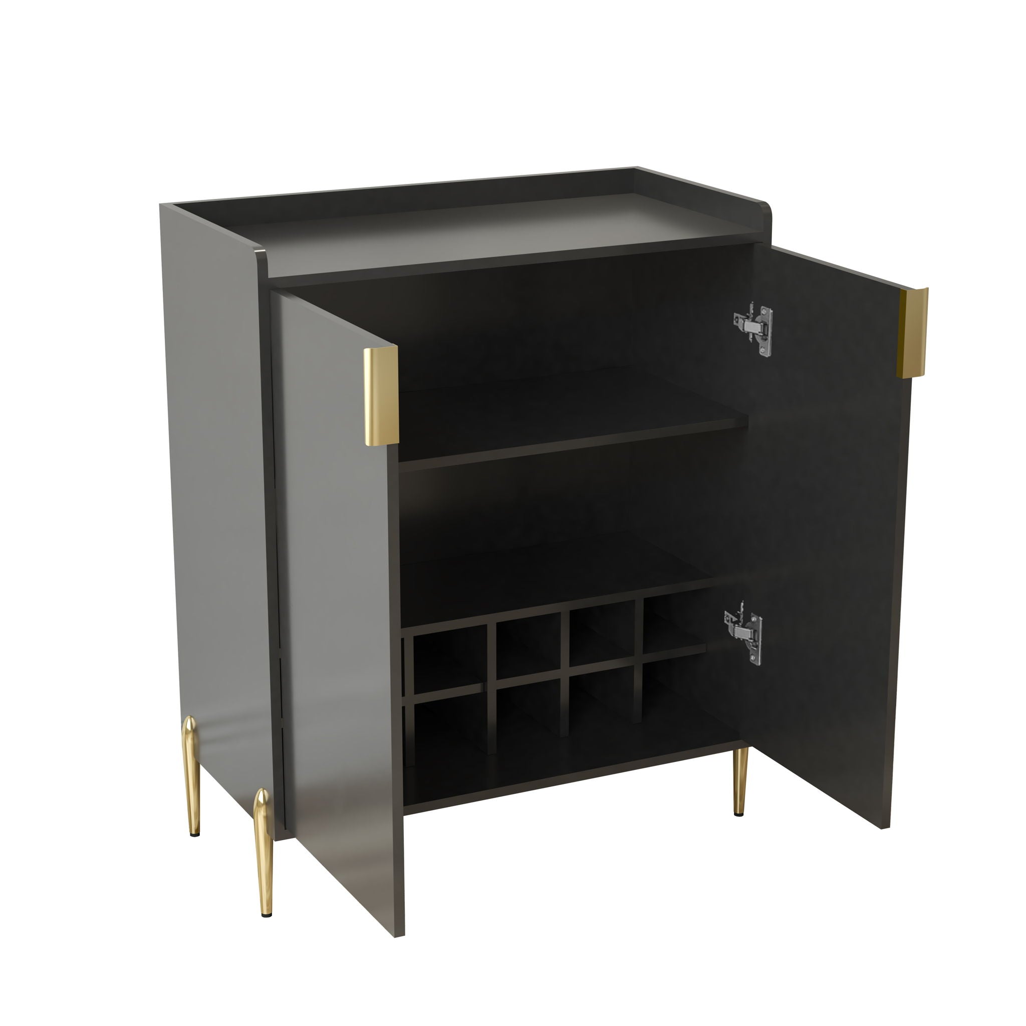 Wine Bar Cabinet With Adjustable Shelf, 2 Door Sideboard With Soft-Closing Hinges And Feet