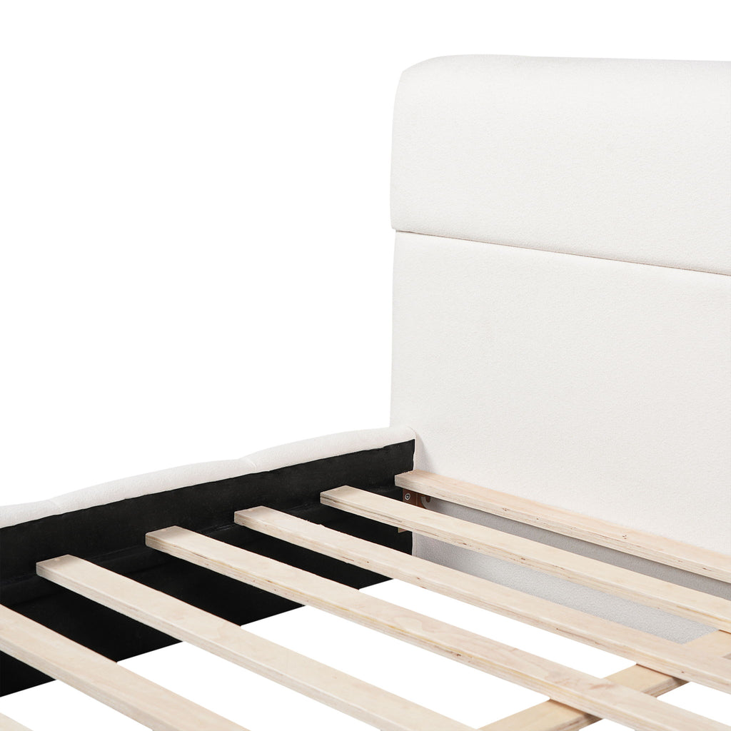 Upholstered Platform Bed Frame With Soft Boucle Headboard