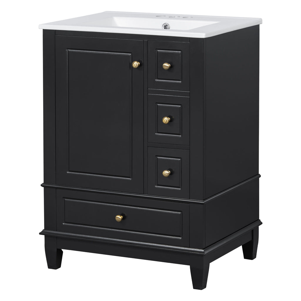Modern Bathroom Vanity With Sink, Freestanding Cabinet With Drawers And Storage Shelves