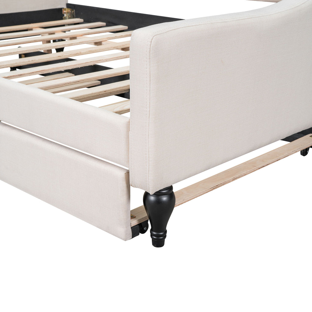 Upholstered Tufted Full Size Daybed With Twin Trundle - Beige