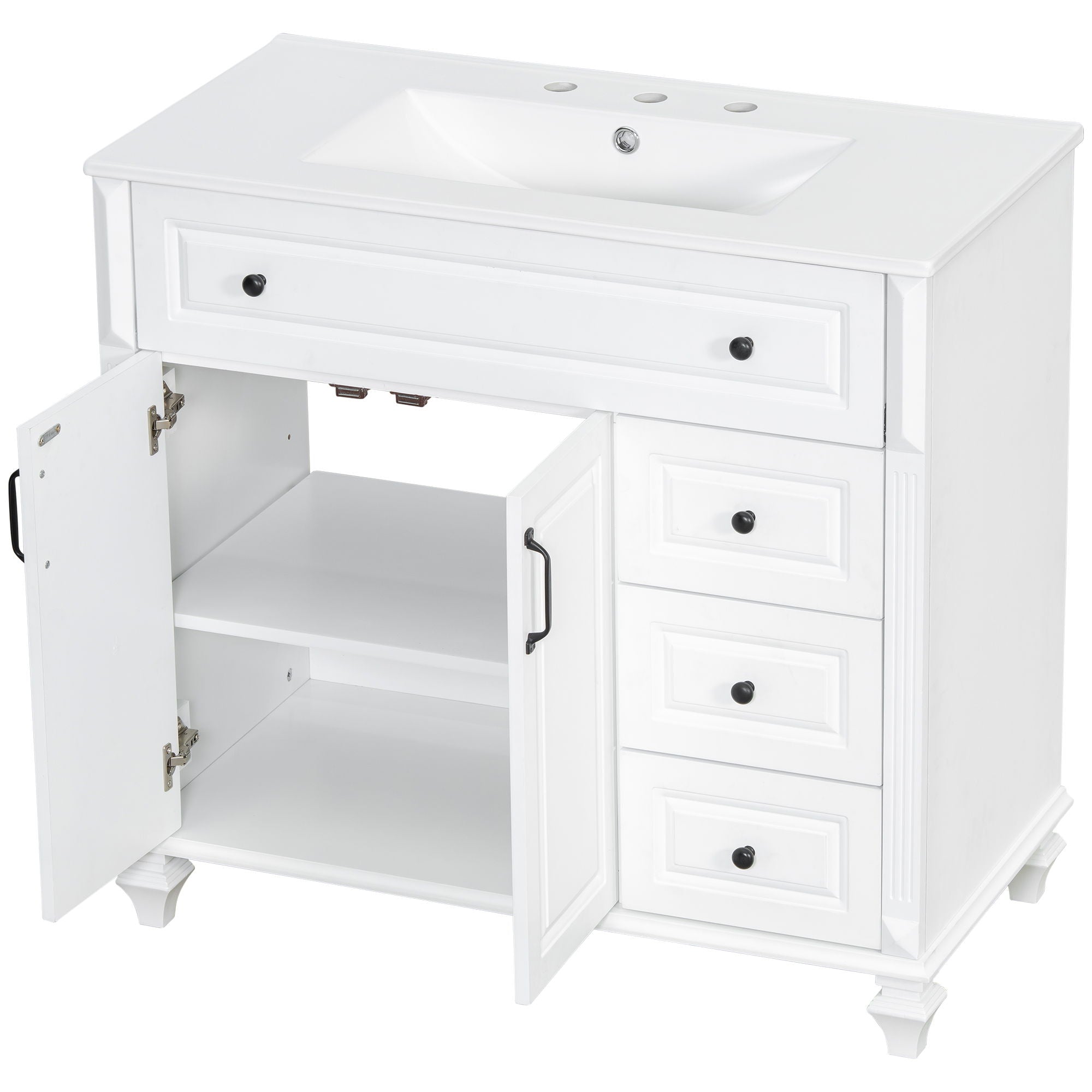 Modern Bathroom Vanity With Sink, 3 Drawers & 2 Doors