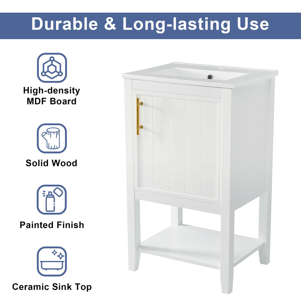 Modern Bathroom Vanity With Sink, Soft-Closing Door And Open Shelf