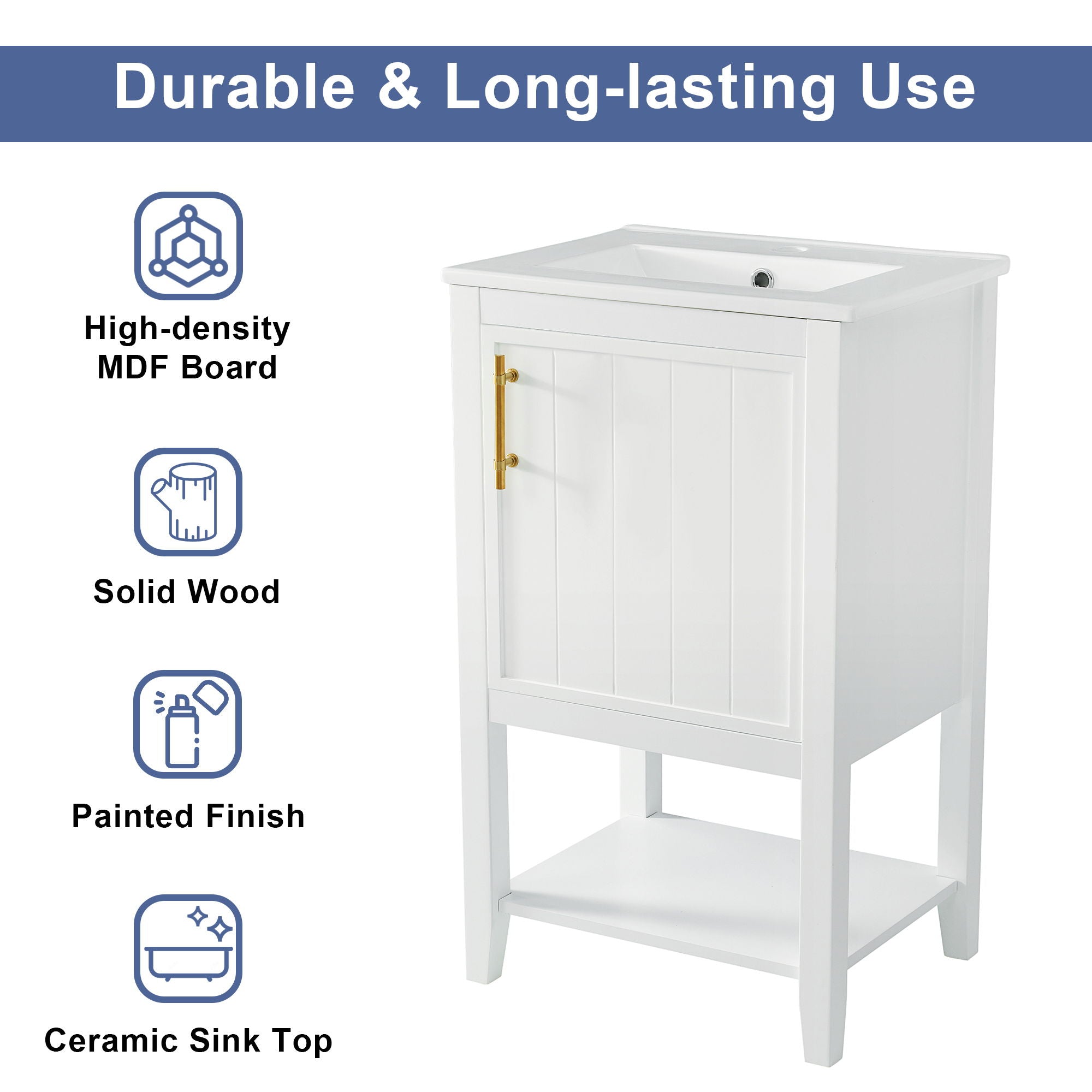 Modern Bathroom Vanity With Sink, Soft-Closing Door And Open Shelf