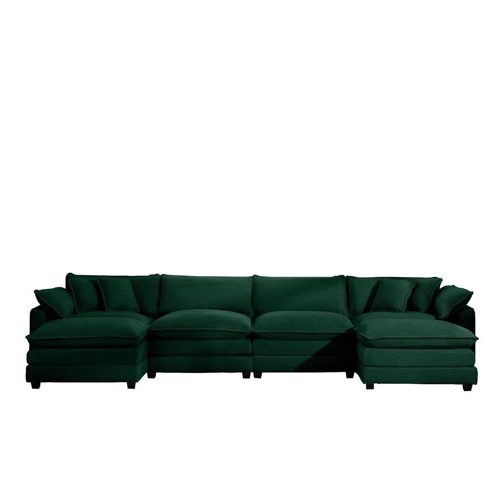 Modern Modular Cushion Sofa With Ottoman, Low Back, Deep Seating Sofa Set