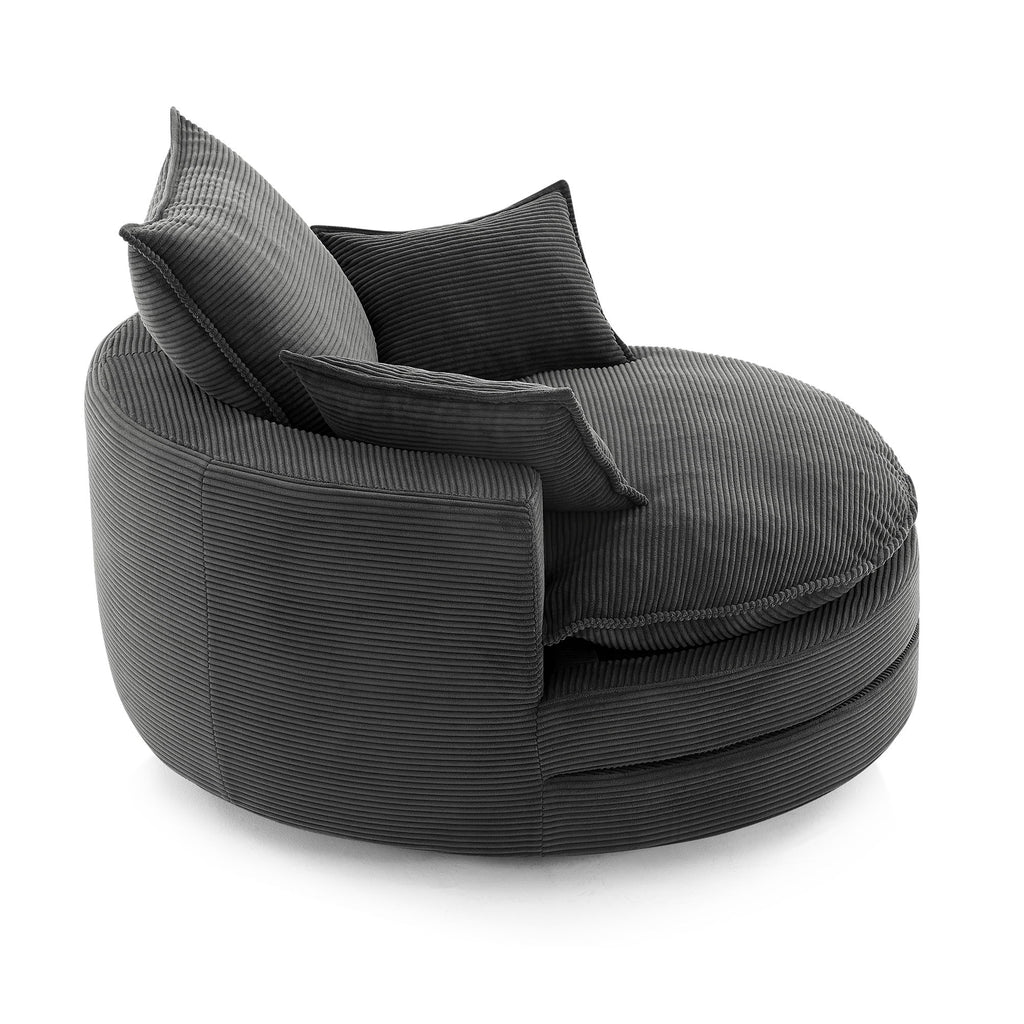 360° Swivel Accent Barrel Chair With Dual Layer Cushion And 3 Removable Pillows
