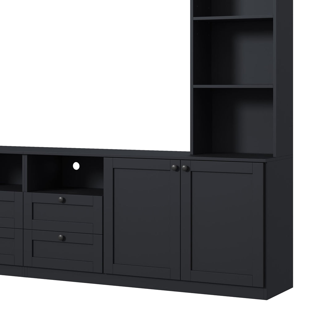 Farmhouse Elegant Entertainment Center Wall Unit With 4 Drawers