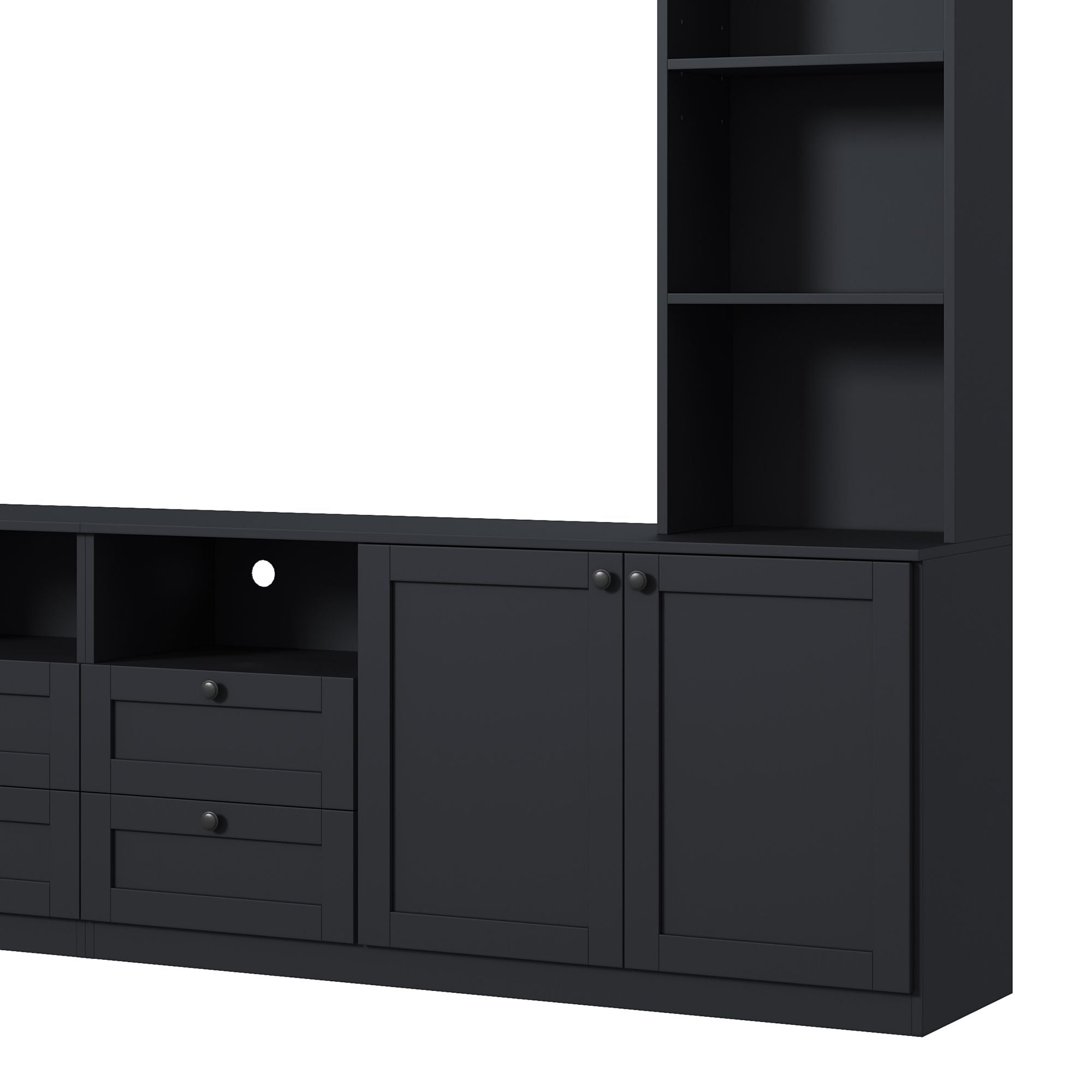 Farmhouse Elegant Entertainment Center Wall Unit With 4 Drawers