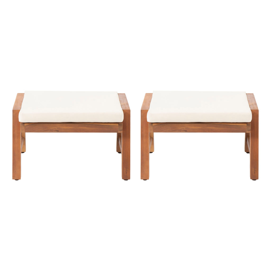 Acacia Wood Outdoor Ottomans With Cushion, (Set of 2)