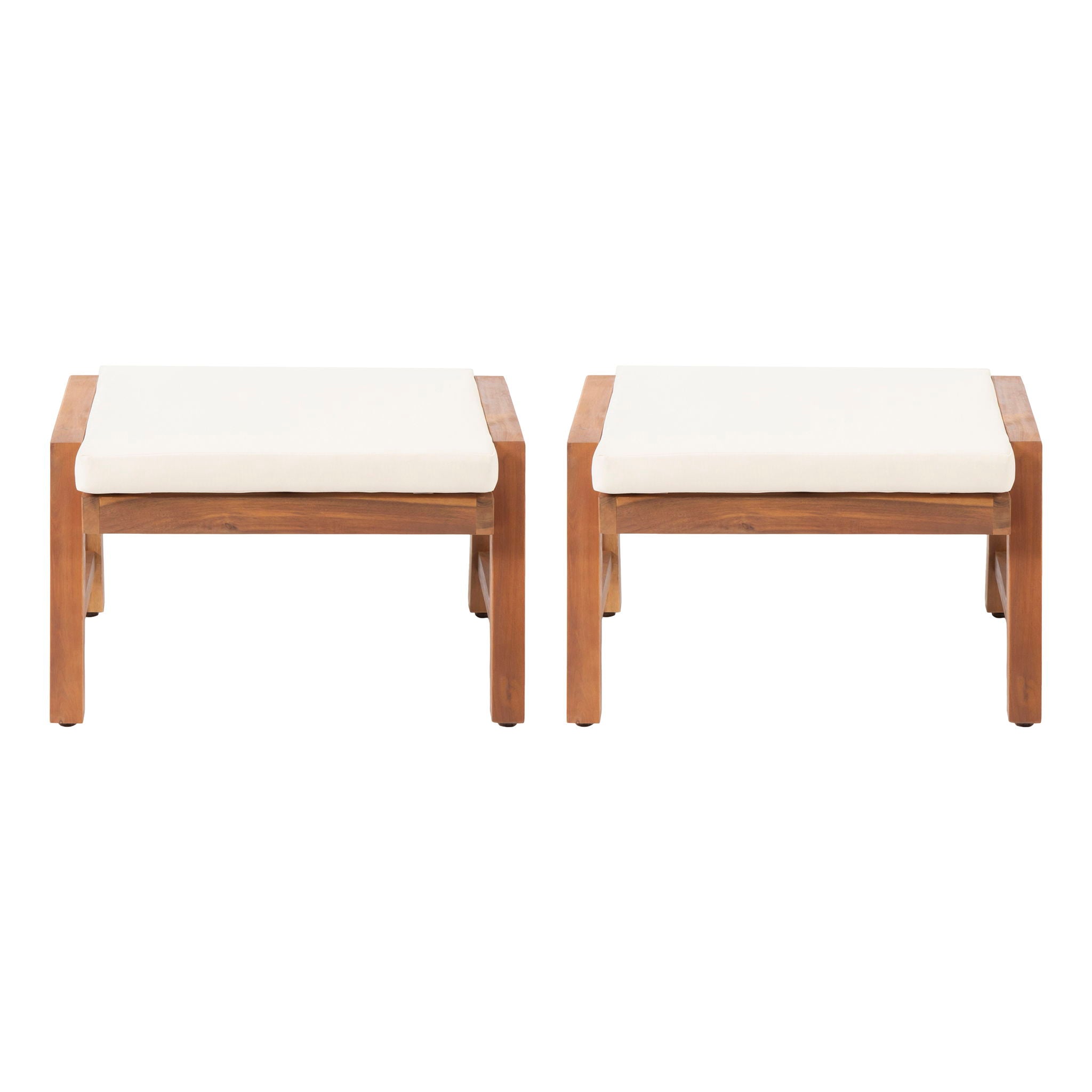 Acacia Wood Outdoor Ottomans With Cushion, (Set of 2)