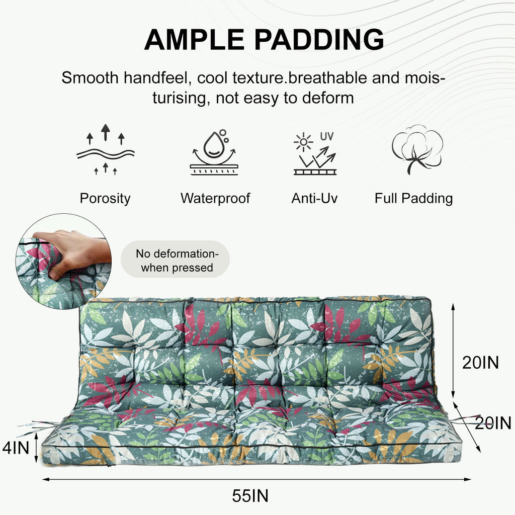 3 Seater Outdoor Porch Swing Cushion With Backrest, Patio Bench Cushion - flower