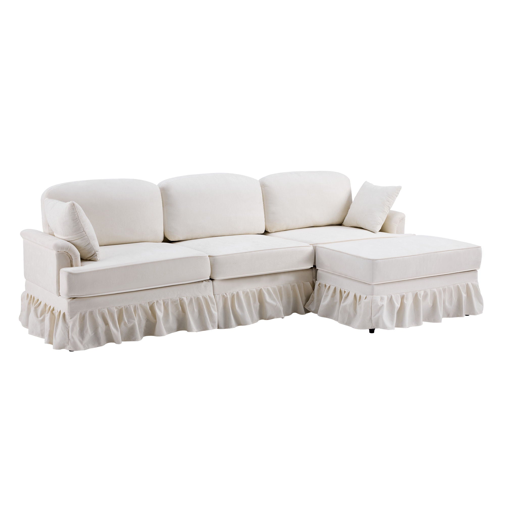 Cloud Sofa With Removable Ruffled Skirt With Ottoman And Flared Arms