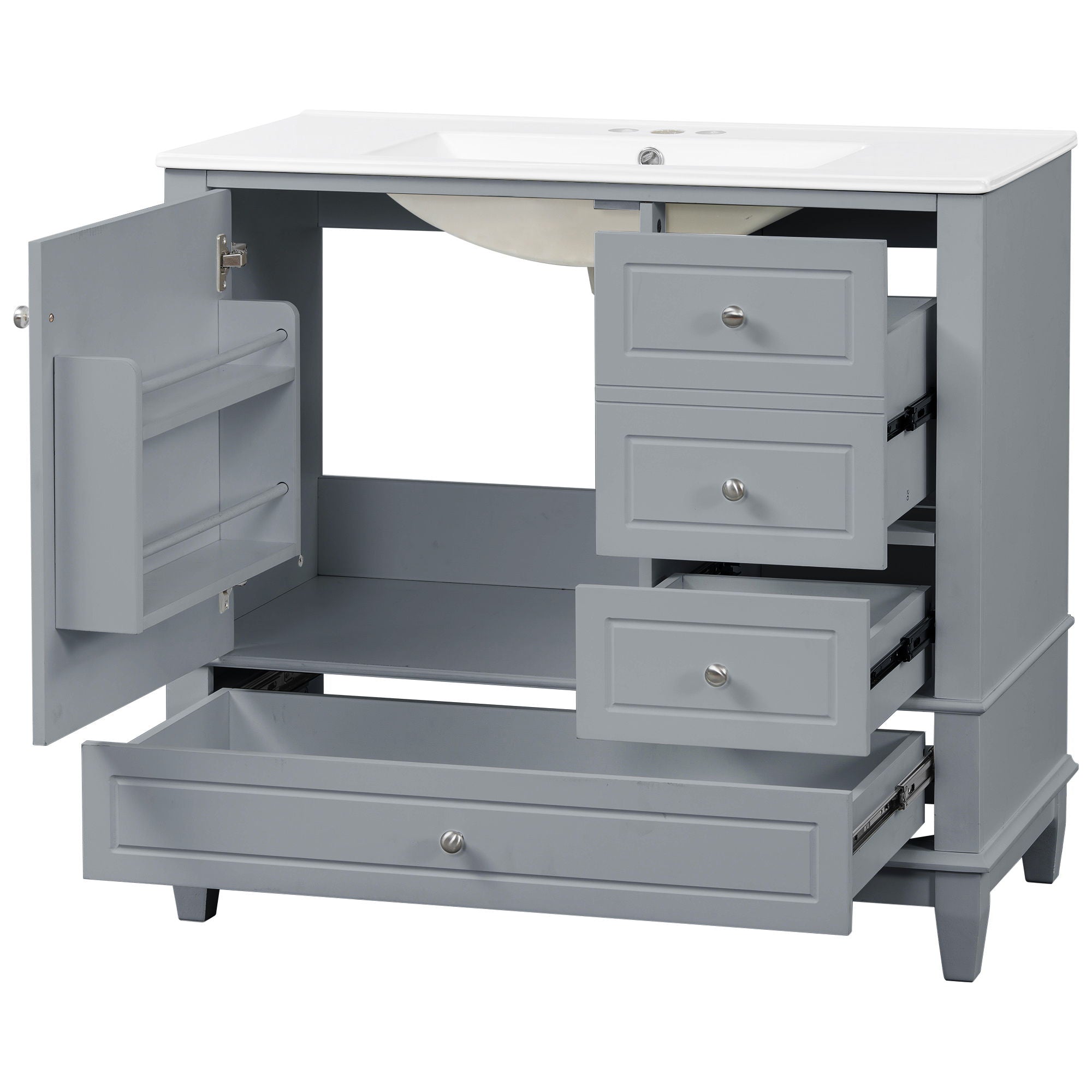 Modern Bathroom Vanity With Sink, 3 Drawers & Cabinet