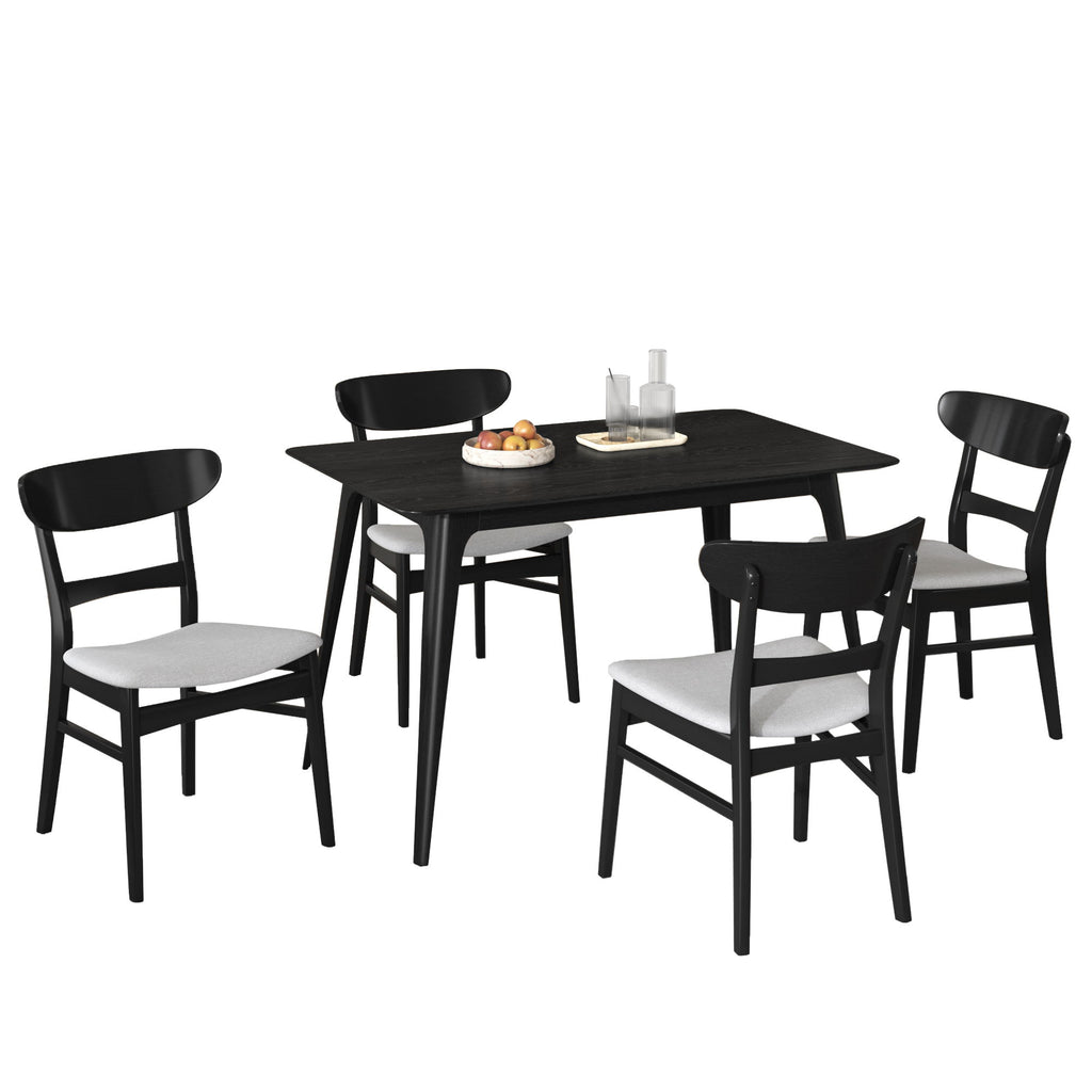 5 Piece Dining Set With 1 Table And 4 Upholstered Chairs - Black / Light Gray