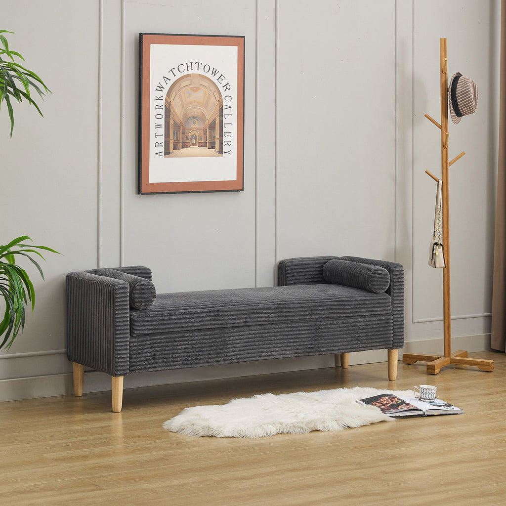 Upholstered Corduroy Flip Top Storage Bench For Living Room