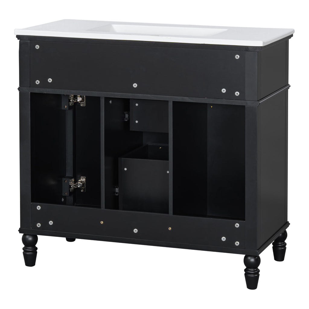 Bathroom Vanity With Sink, Flip-Out Top Drawer, Soft Close Doors, 2 Storage Drawers