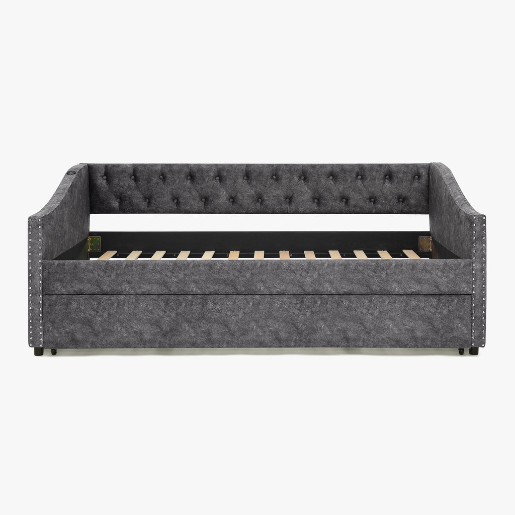 Upholstered Daybed With USB Charging & Pull Out Bed