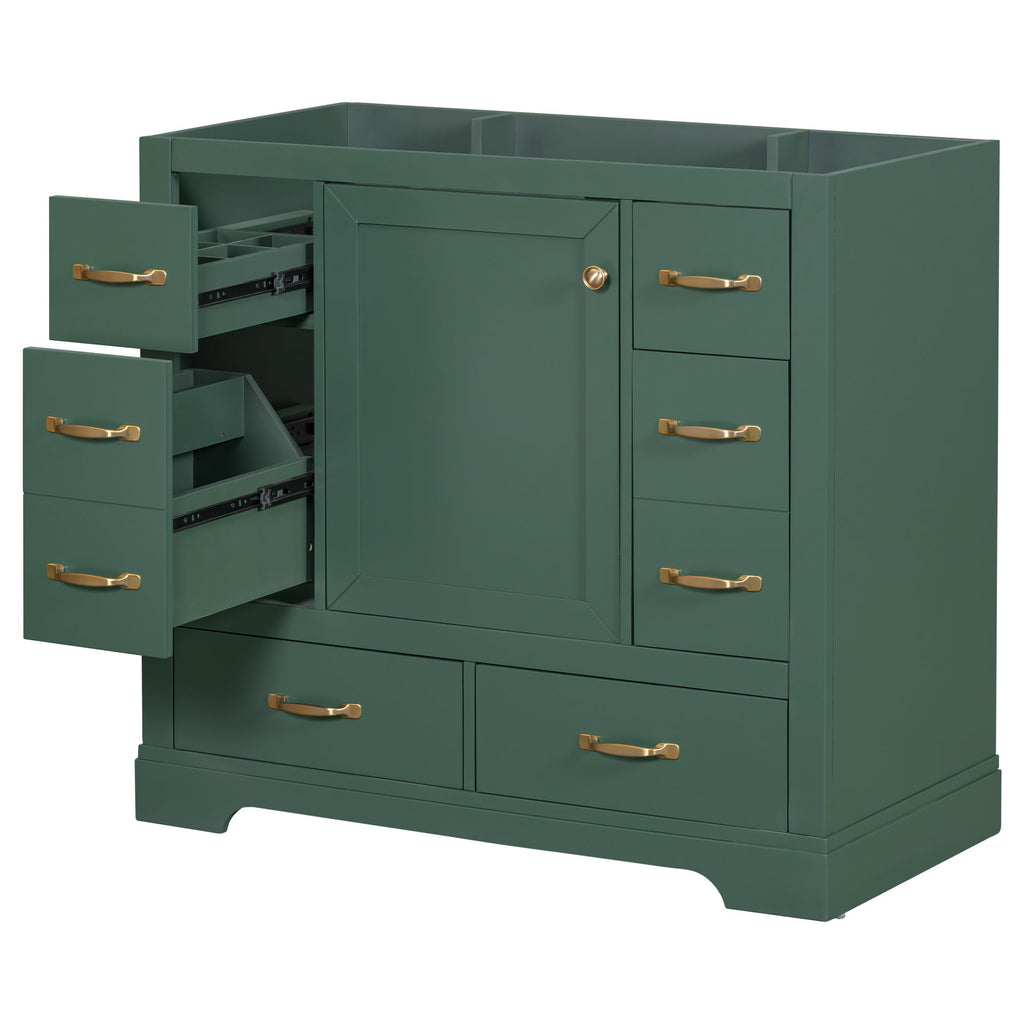 Modern Bathroom Vanity Base Only, 6 Drawer Storage With Adjustable Shelf