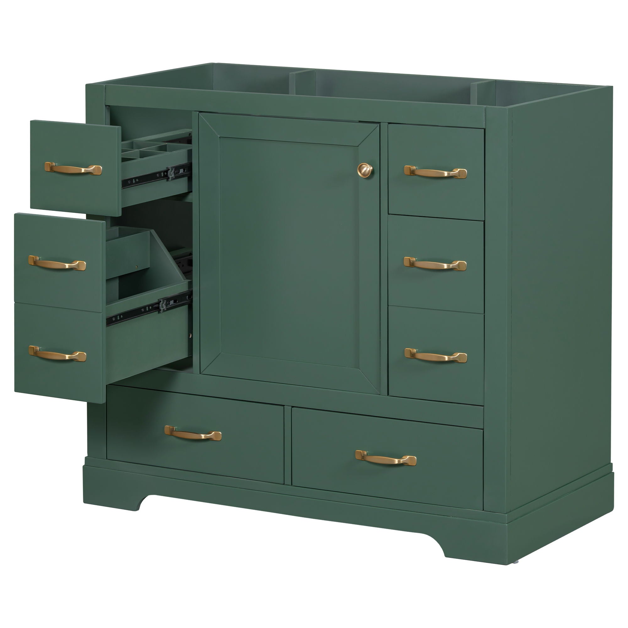 Modern Bathroom Vanity Base Only, 6 Drawer Storage With Adjustable Shelf