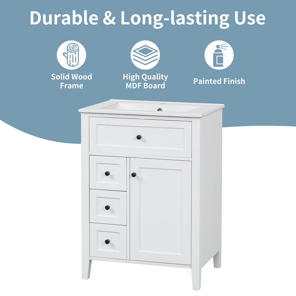 Bathroom Vanity With Sink, 3 Drawers & Cabinet With Adjustable Shelves