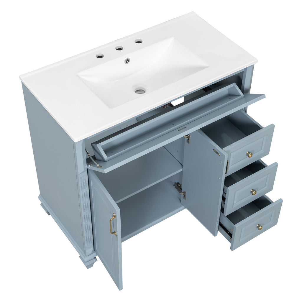 Modern Bathroom Vanity With Sink, 3 Drawers & 2 Doors