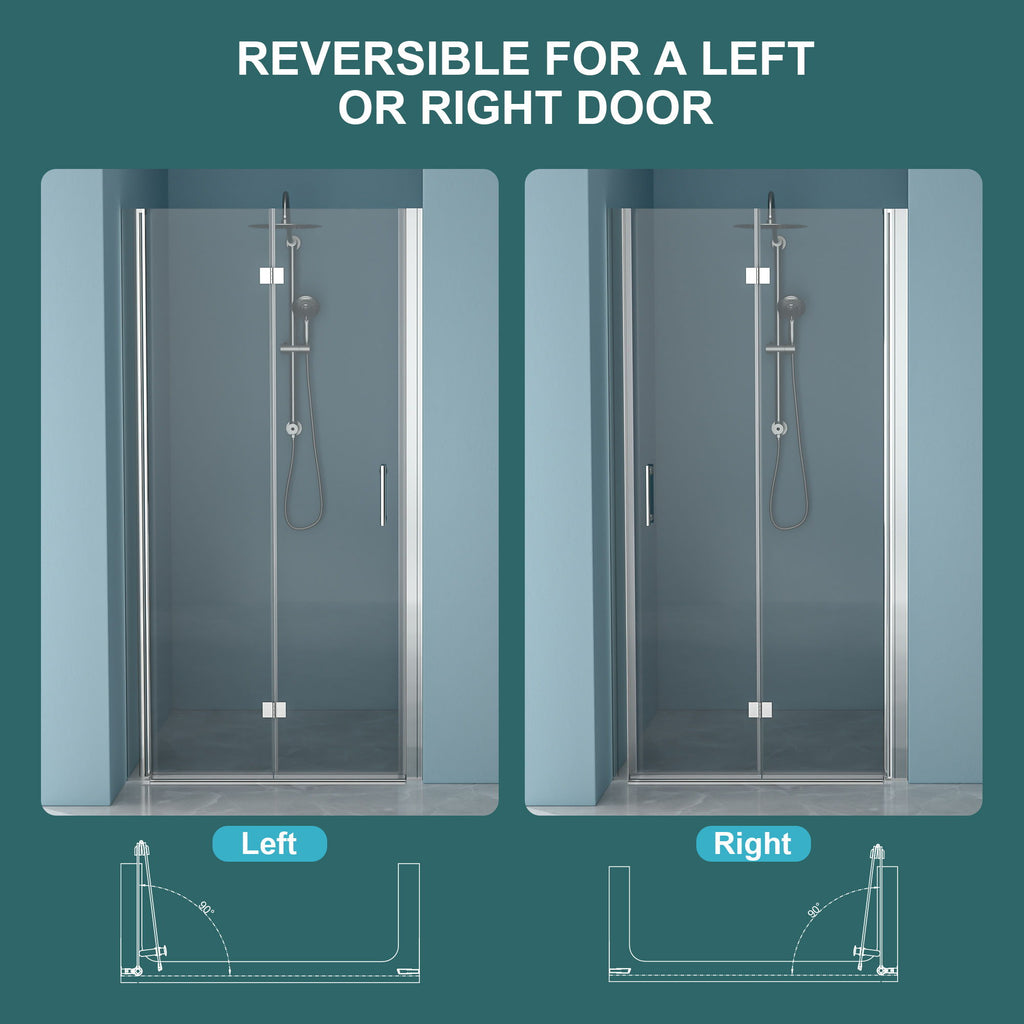 Frameless Bi Fold Shower Door With Tempered Glass - Chrome