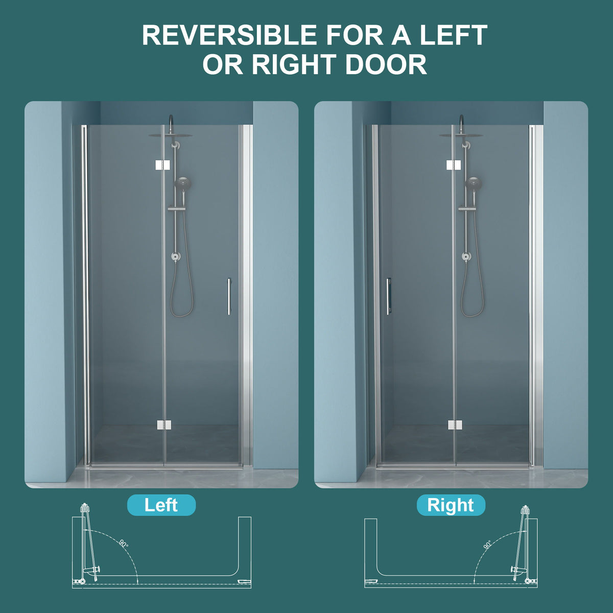 Frameless Bi Fold Shower Door With Tempered Glass - Chrome
