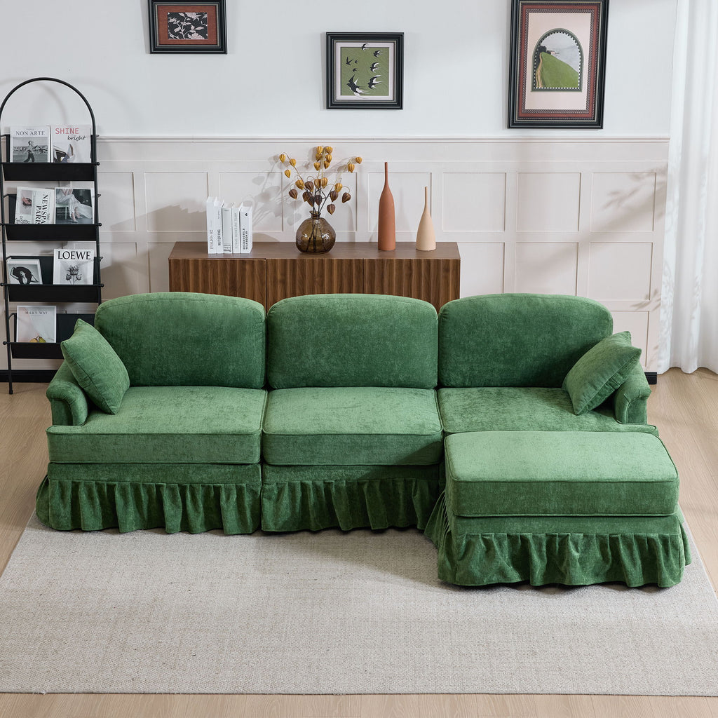 Cloud Sofa With Removable Ruffled Skirt With Ottoman And Flared Arms