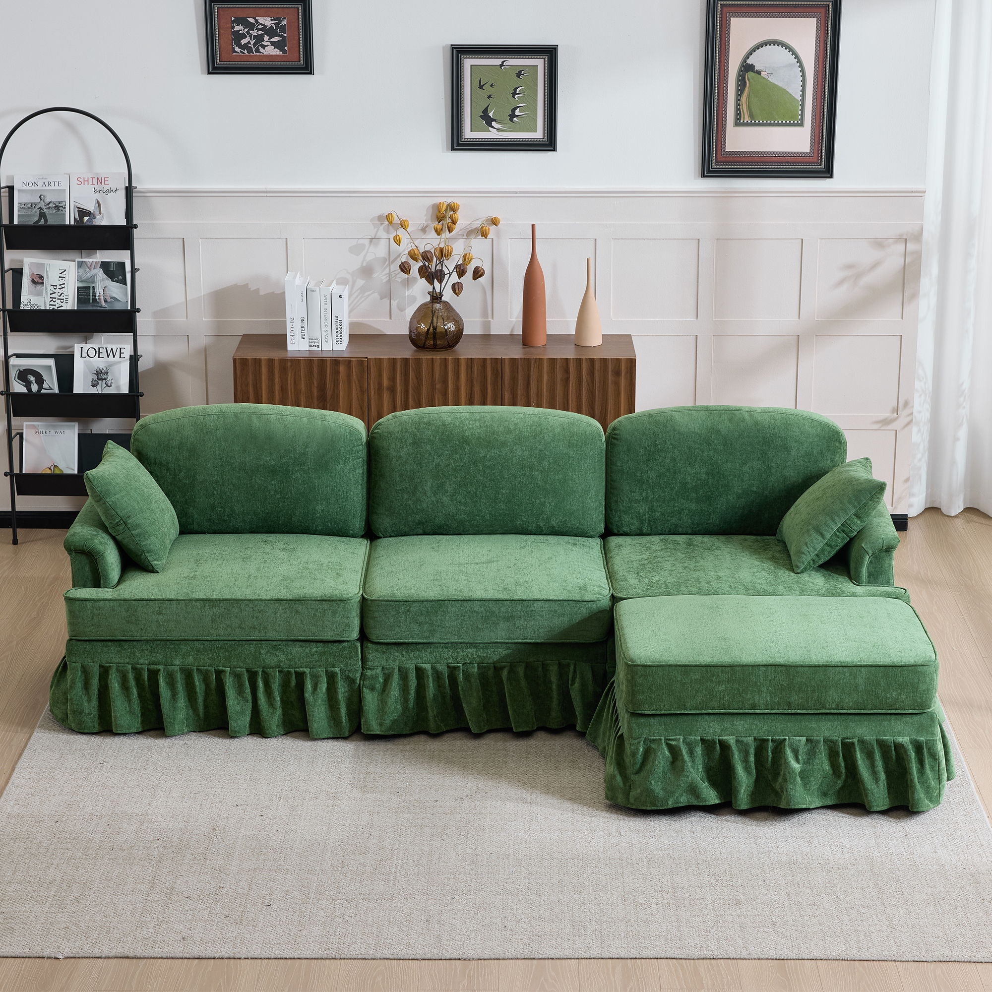 Cloud Sofa With Removable Ruffled Skirt With Ottoman And Flared Arms