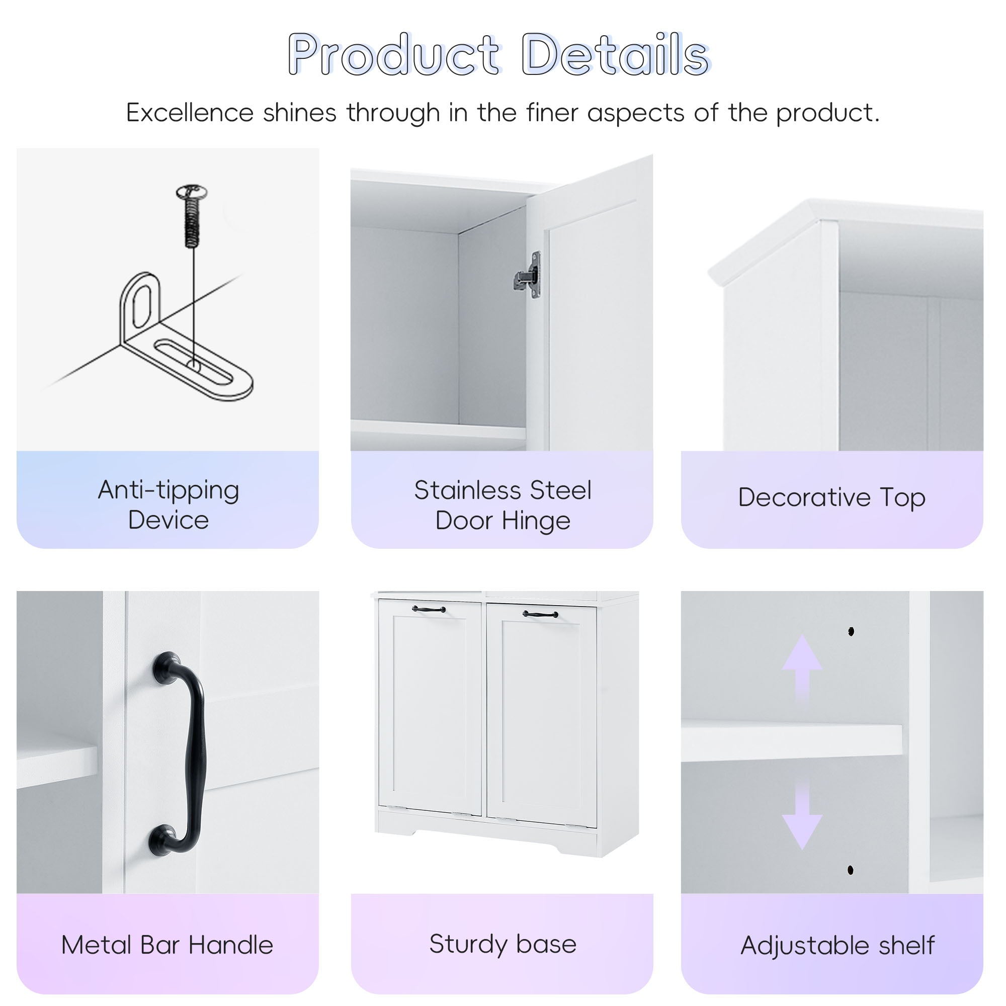 Freestanding Bathroom Storage Cabinet With Doors And Drawers, Adjustable Shelves, Tilt-Out Laundry Hamper