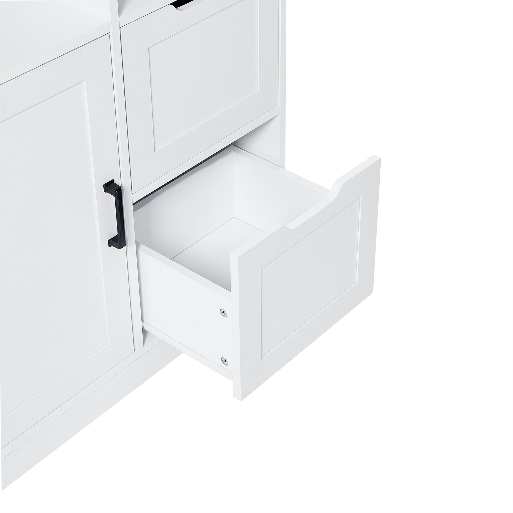Freestanding Bathroom Storage Cabinet With Doors And Drawers, Adjustable Shelf, Open Shelves - White