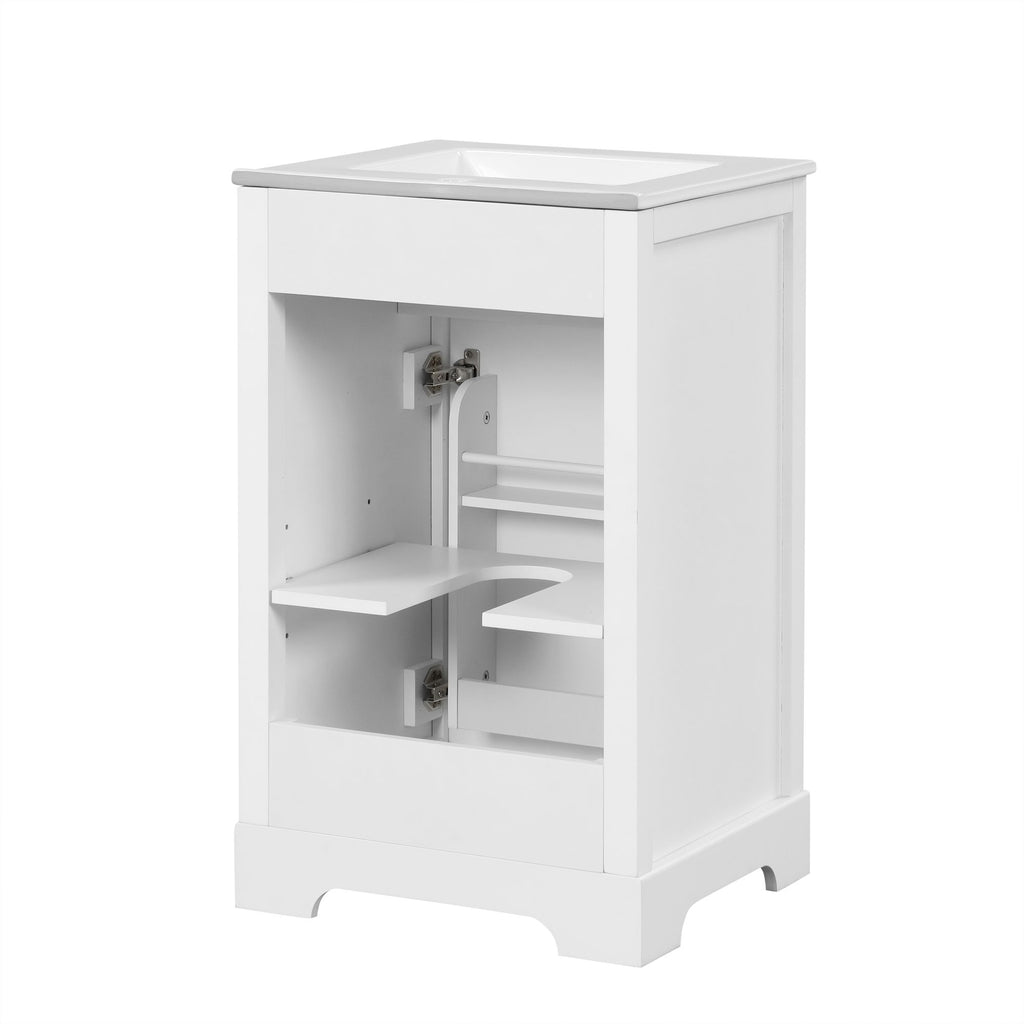 20" Bathroom Vanity With Sink, Soft Closing Cabinet Door, Adjustable Shelf & Storage Rack - White