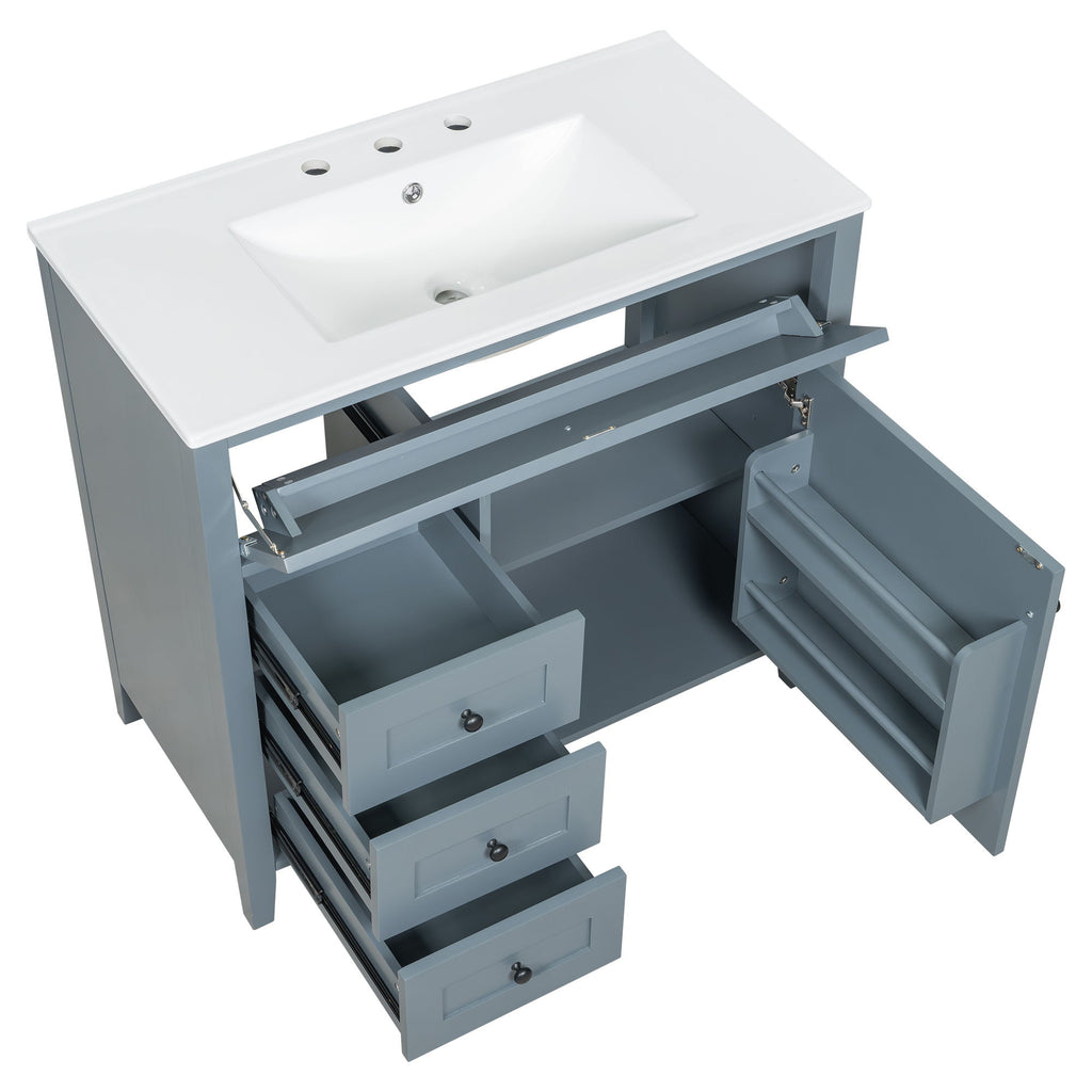 Bathroom Vanity With Sink, 3 Drawers & Cabinet With Adjustable Shelves