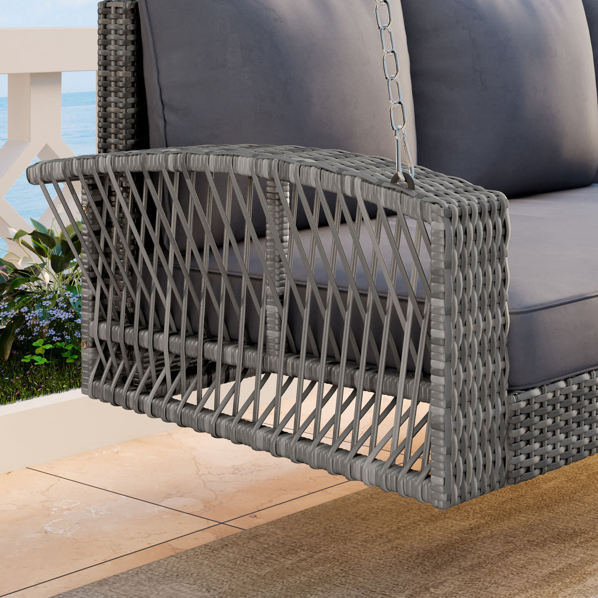 3 Person Large Patio Swing Bench With Cushions For Backyard