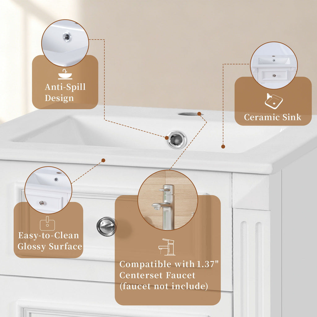 Bathroom Vanity With Sink, Soft-Closing Door, Adjustable Shelf