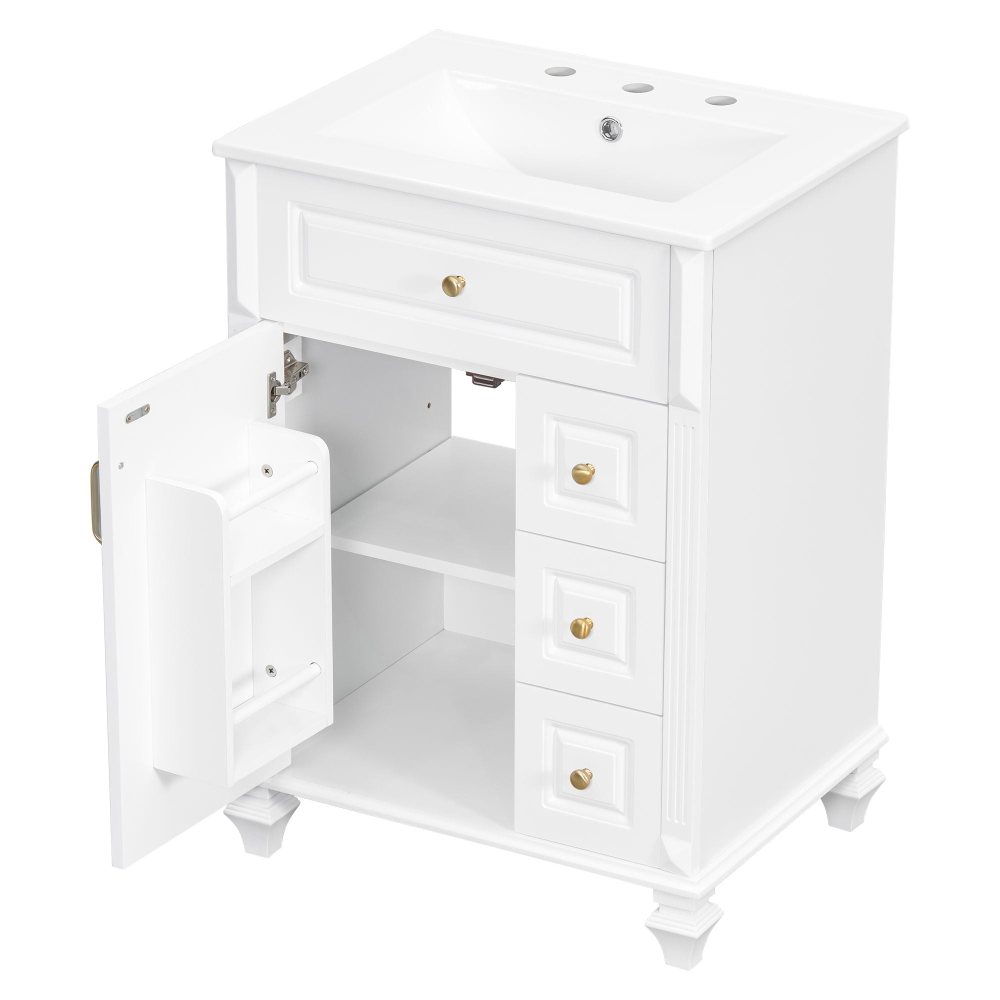 Freestanding Bathroom Vanity With Sink, 3 Drawers & Flip-Out Drawer