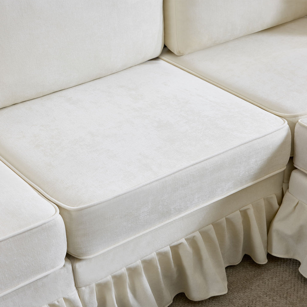 Cloud Sofa With Removable Ruffled Skirt With Ottoman And Flared Arms