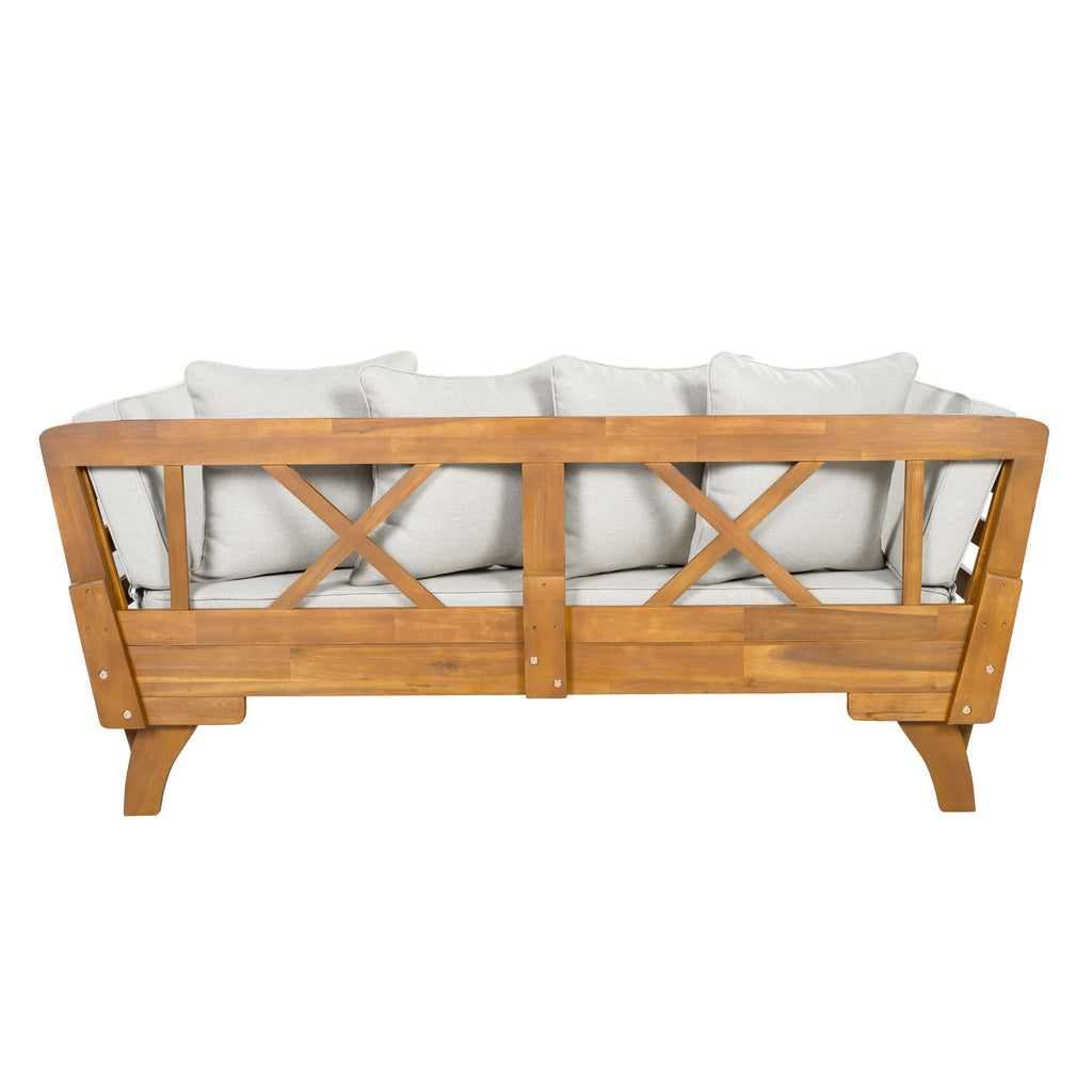 Outdoor Patio Daybed Sofa With Foldable Arm, 3 Seat With 4 Back Pillows - Beige / Teak