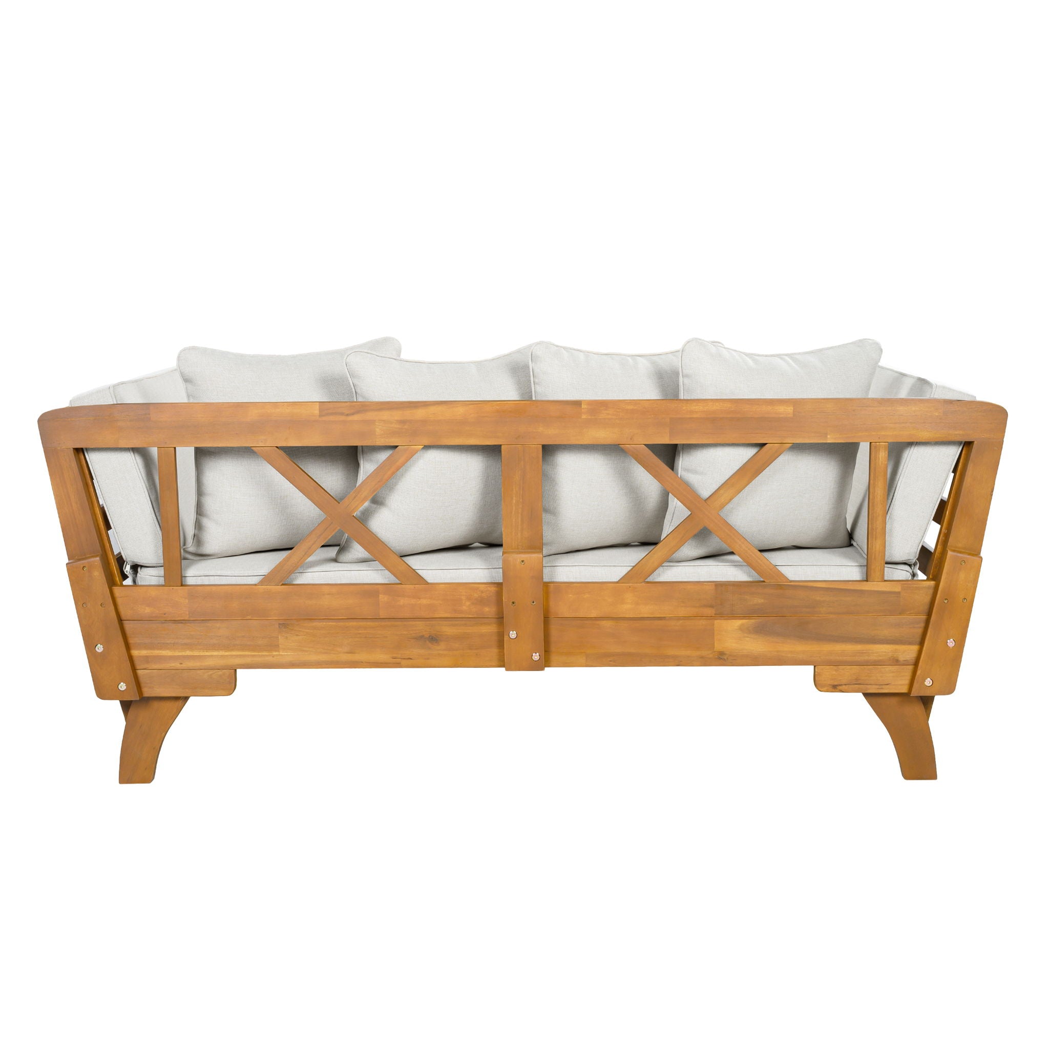 Outdoor Patio Daybed Sofa With Foldable Arm, 3 Seat With 4 Back Pillows - Beige / Teak