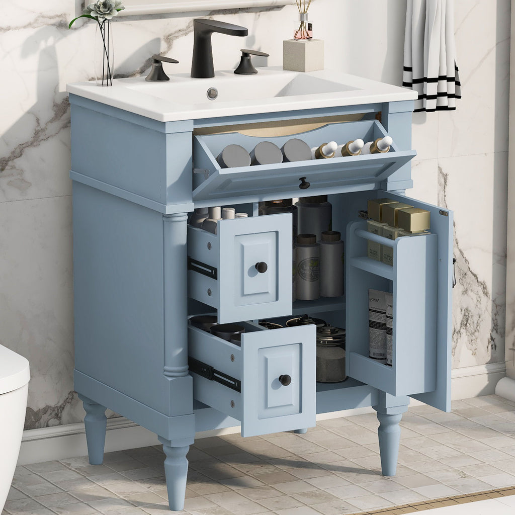Freestanding Bathroom Vanity With Sink, Adjustable Shelf & Flip Drawer