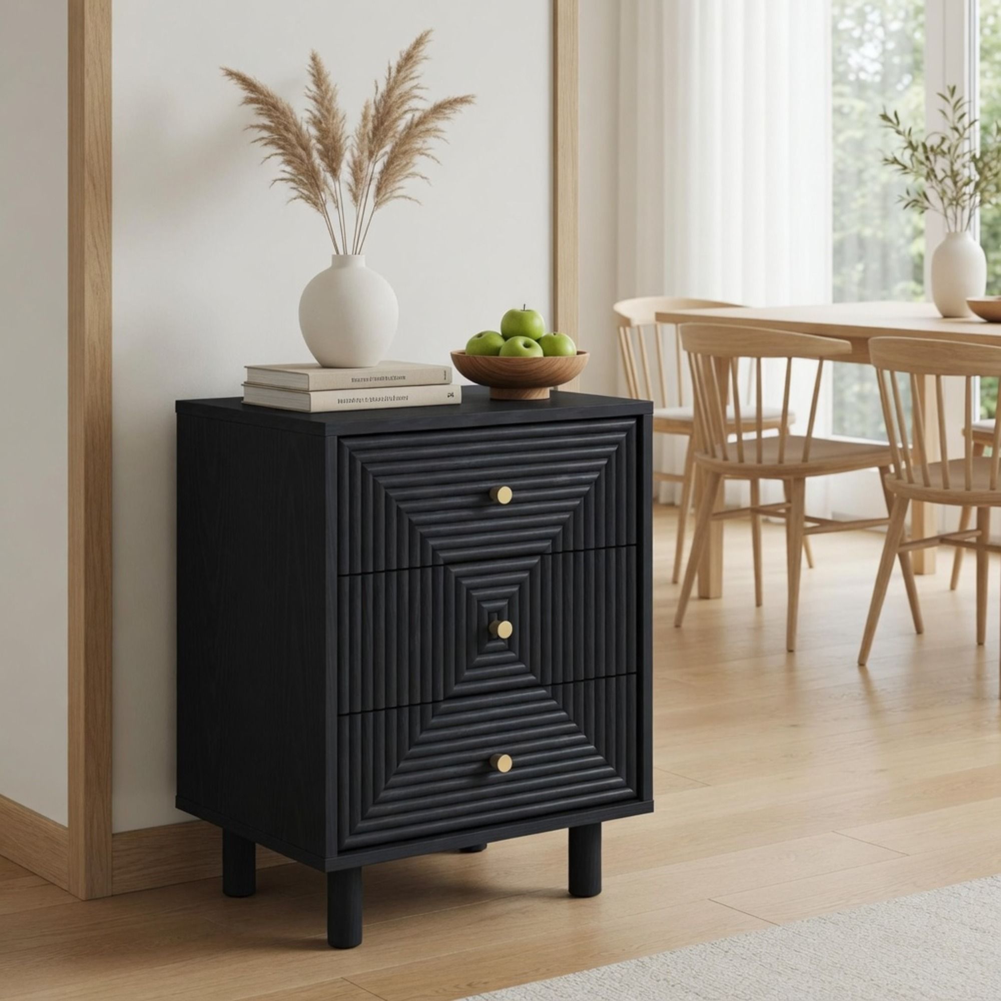 3 Drawer Nightstand - Black - Wood