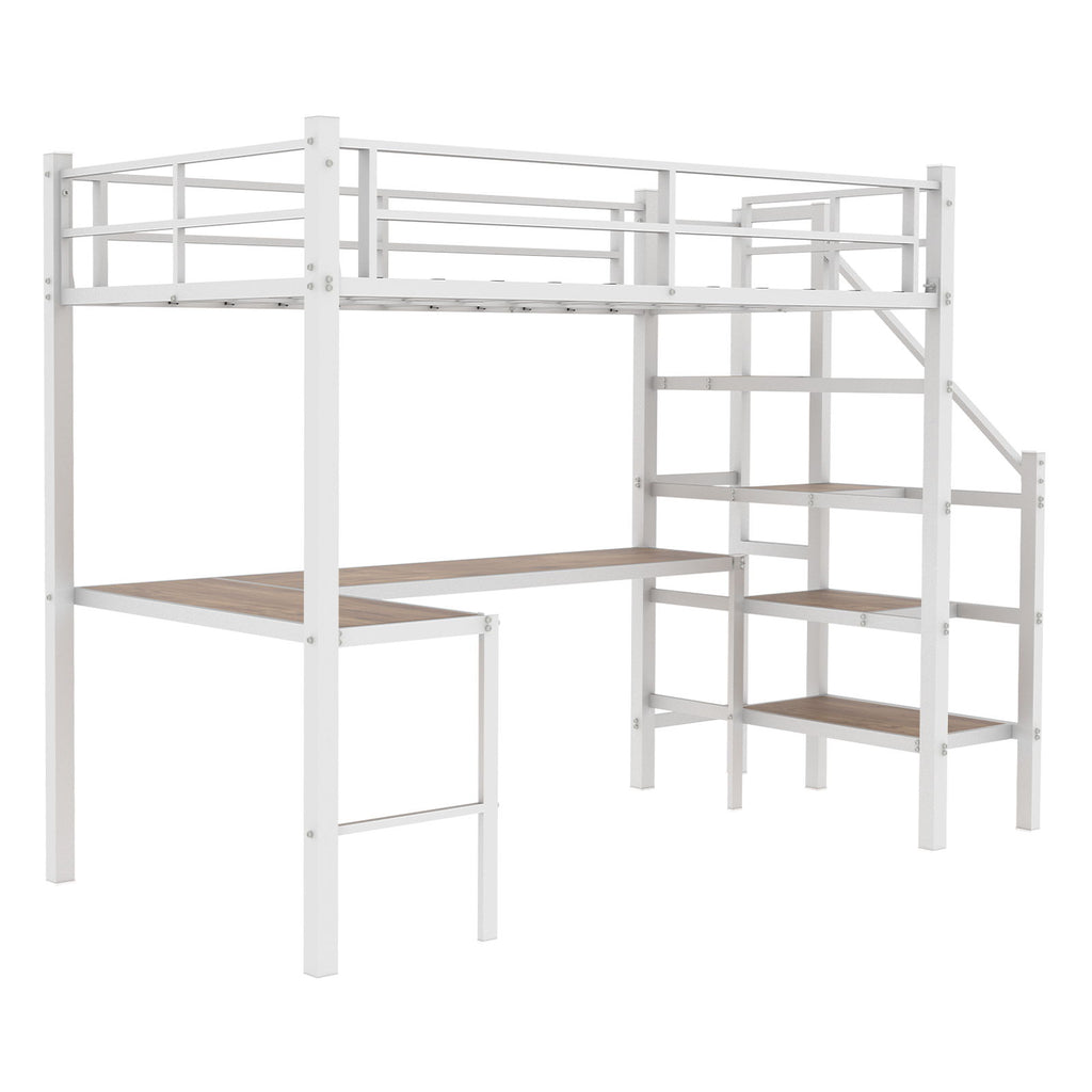 Loft Bed & L-Shaped Desk, Large Storage Space
