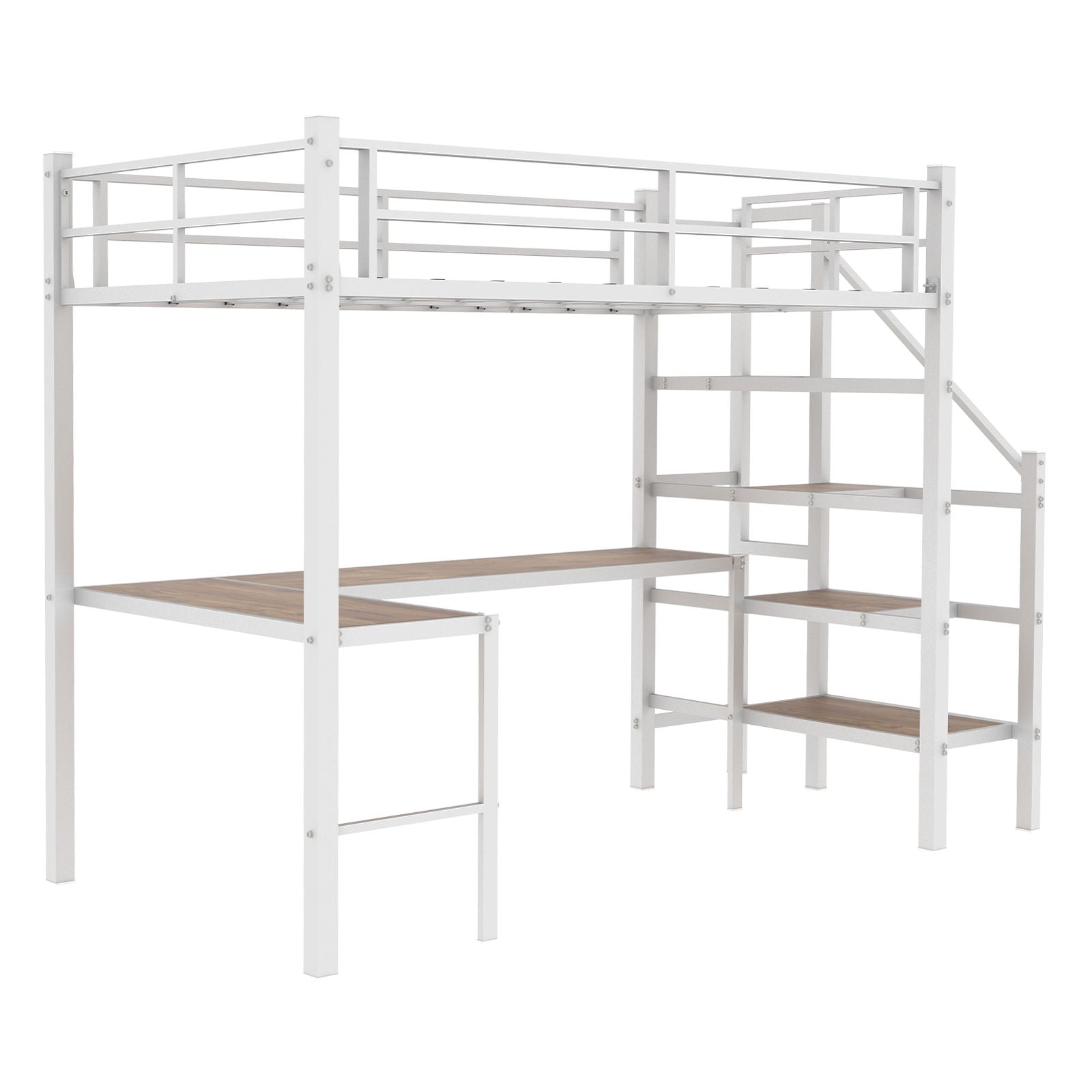 Loft Bed & L-Shaped Desk, Large Storage Space
